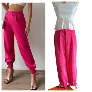 SHEIN Hot Pink High Waist Tie Hem Tapered Pants